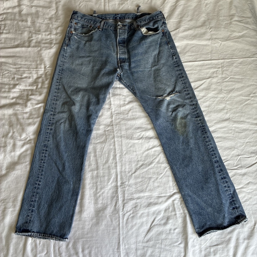 Levis 501 Jeans Mens 38x32 Faded Thrashed Button Fly Streetwear Skater Cotton